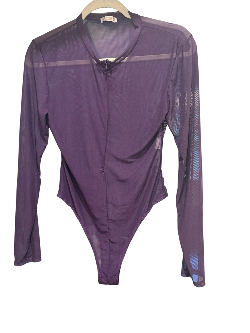 Avidlove Purple Long Sleeve Mesh Zip Front Bodysuit Medium Y2K Baddie